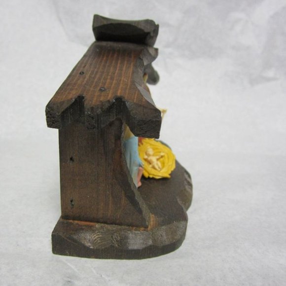 VTG 70'S SMALL WOOD & PLASTIC NATIVITY SCENE, SOLID WOOD CRECHE - Picture 4 of 7